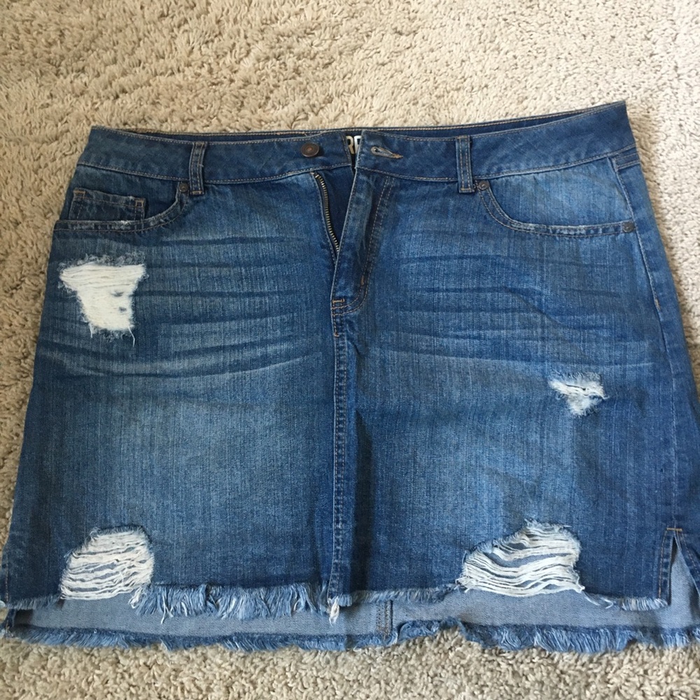 Distressed jean skirt